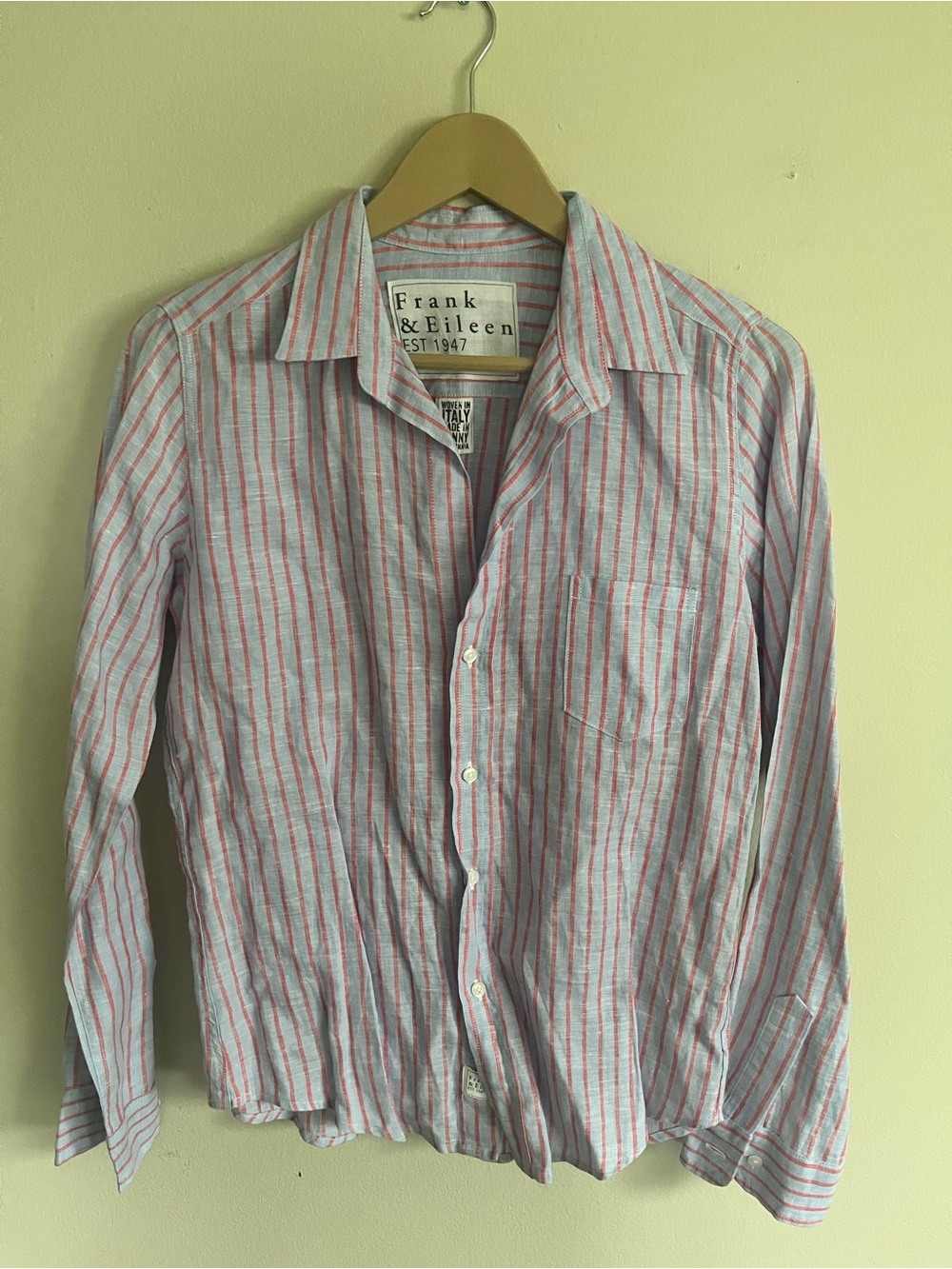Frank & Eileen White Button-Down Shirt with Pink Stripes